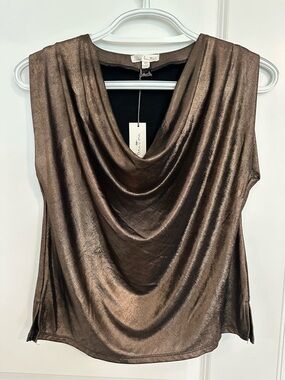 nine britton Metallic Bronze Cowl-Neck Sleeveless Camisole